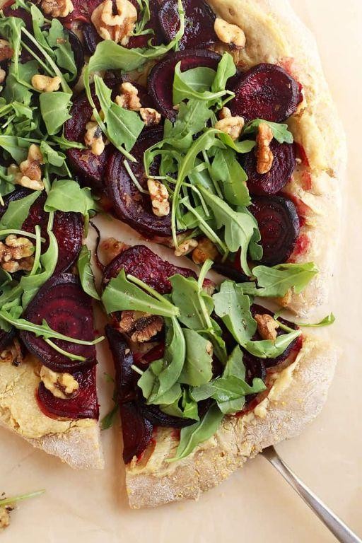 Roasted Beet and Beet Green Pizza