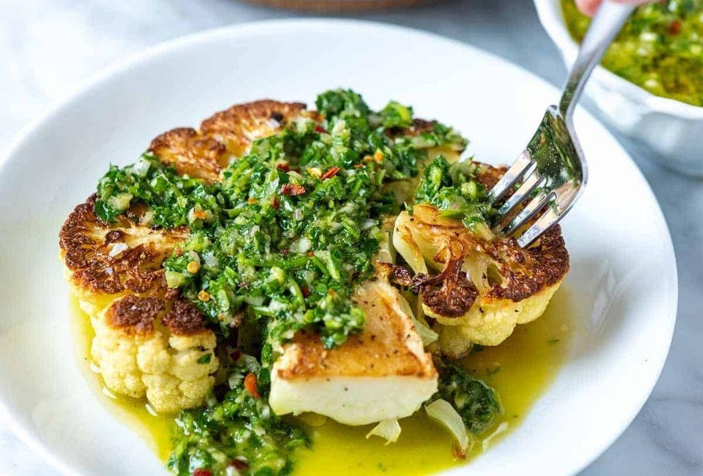 Roasted Cauliflower Steaks with Chimichurri Sauce
