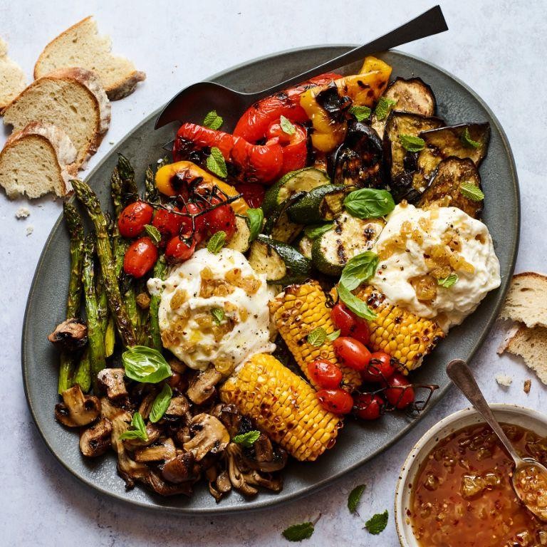 Roasted Vegetables with Burrata Drizzle