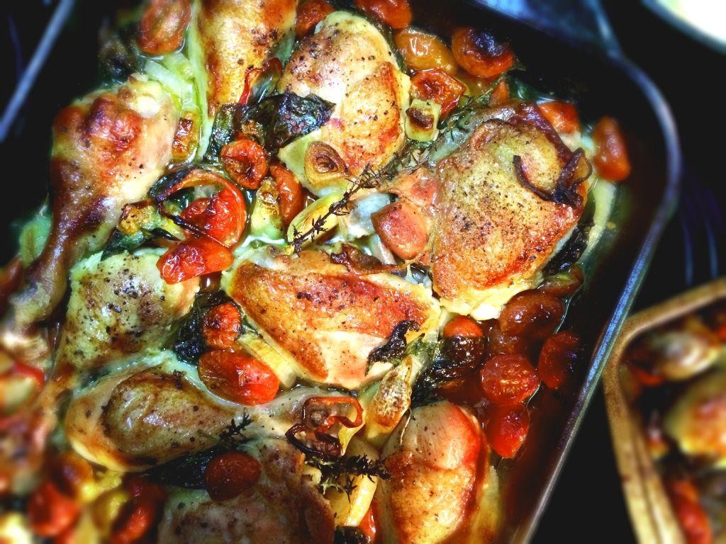 Rustic Tomato Basil Chicken Drumstick Casserole