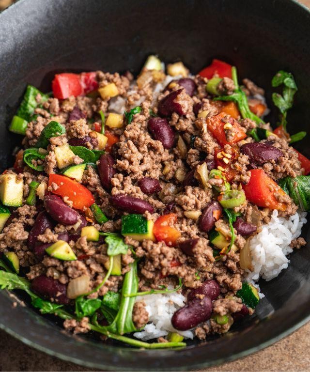 Savory Ground Beef and Brown Rice Bowl