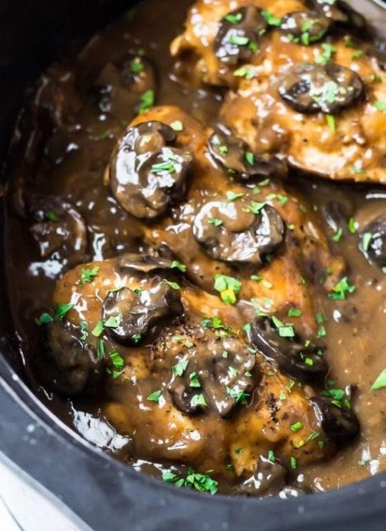 Savory Mushroom Crock Pot Chicken Thighs