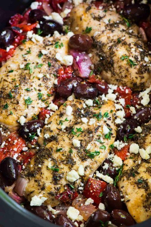Slow Cooker Greek Chicken with Spinach and Olives