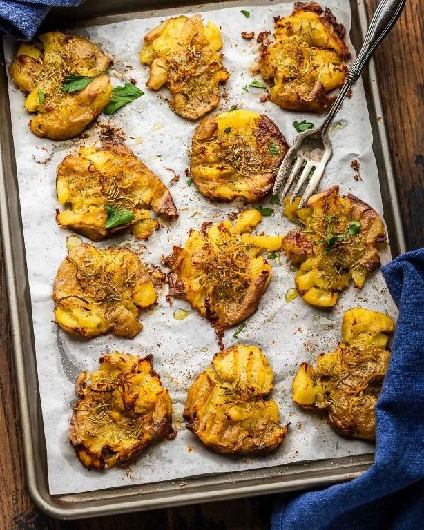 Smashed Golden Potatoes with Lemon and Rosemary