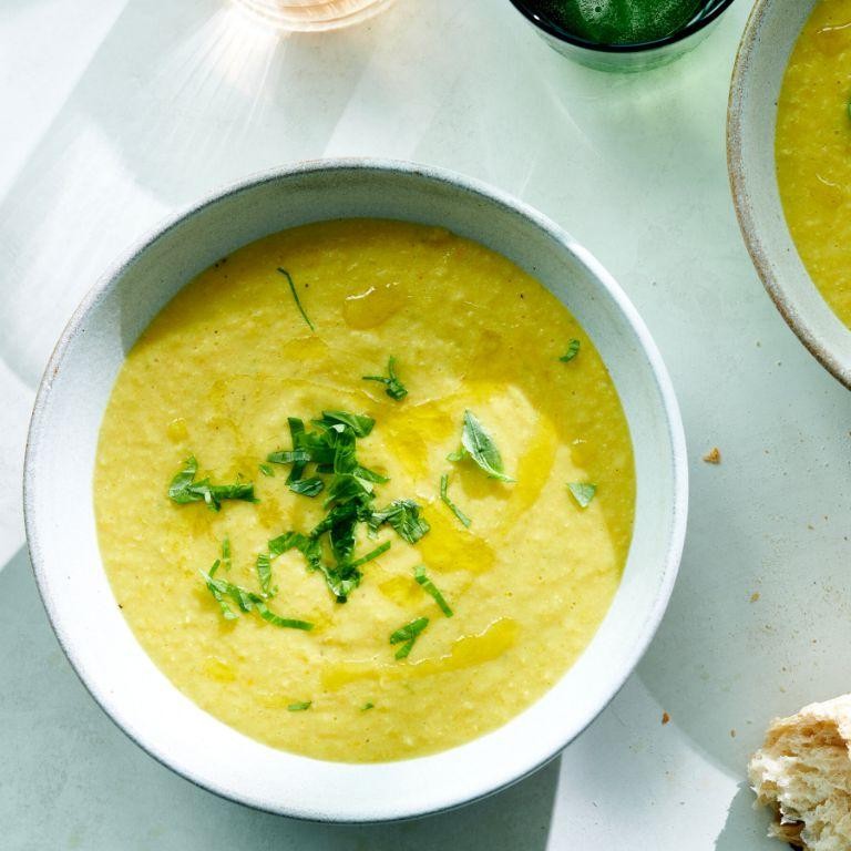 Smooth Creamy Sweet Corn and Basil Soup