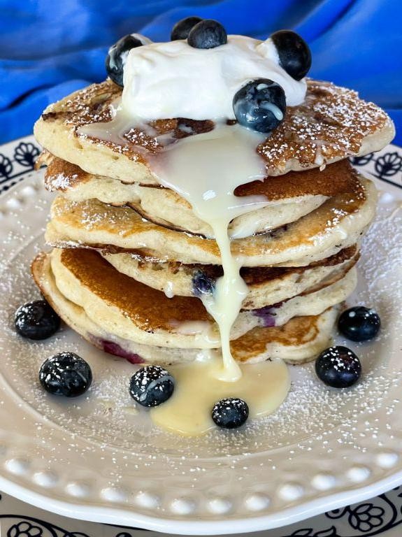 Sourdough Pancakes with Berries and Cream