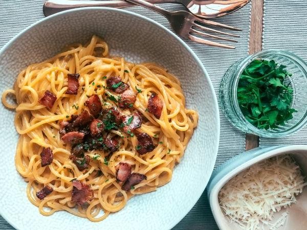 Spaghetti Carbonara with Crisp Bacon