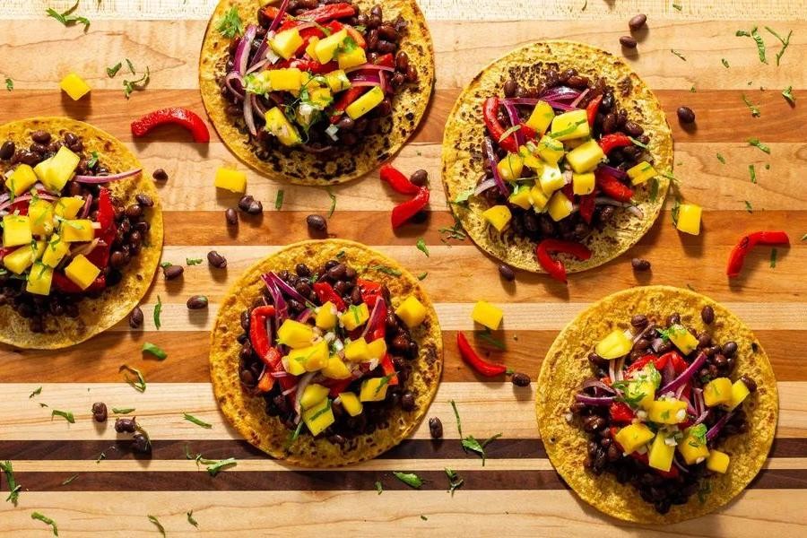 Spicy Black Bean Tacos with Mango Salsa