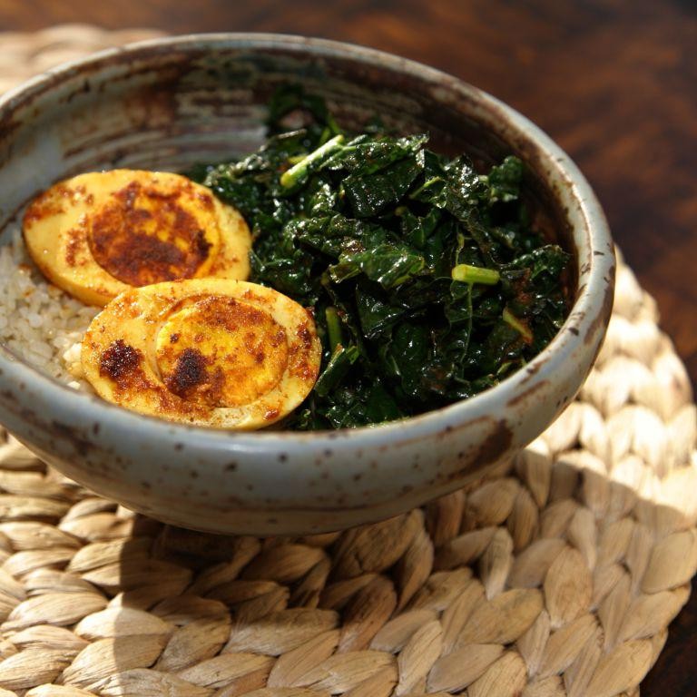 Spicy Boiled Egg and Kale Stir Fry