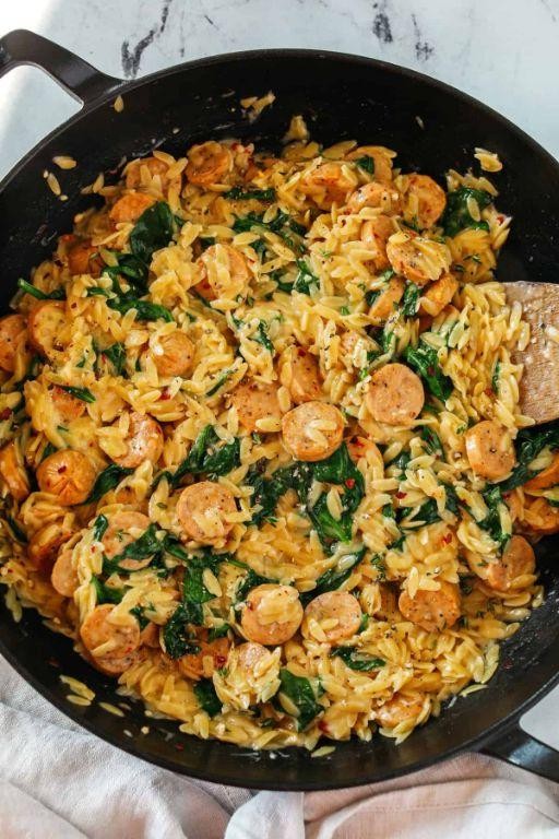 Spicy Pesto and Sausage Orzo