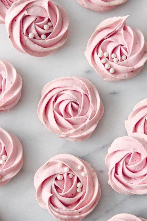 Strawberry Rose Meringue Flowers