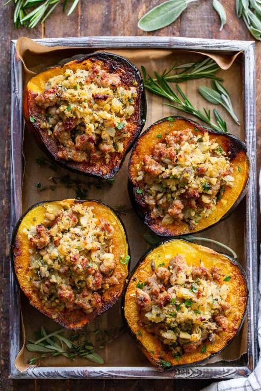 Stuffed Acorn Squash with Rice and Sausage