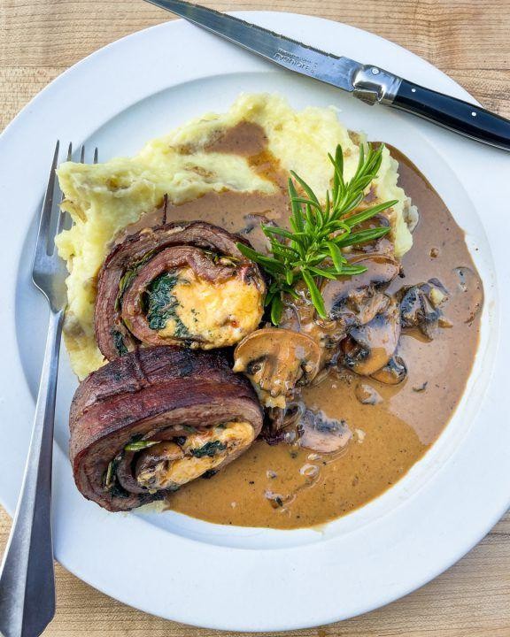 Stuffed Flank Steak with Spinach and Mushrooms