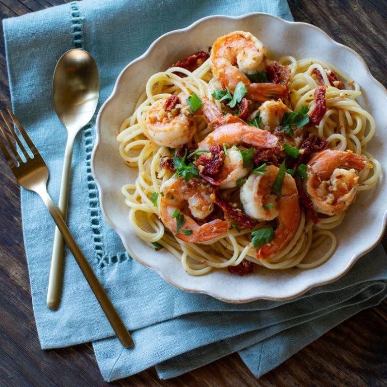 Sun-Dried Tomato Shrimp Scampi with Bowtie Pasta
