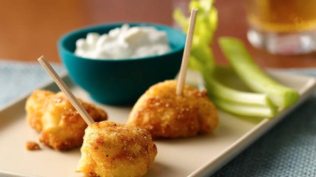 Tangy Buffalo Chicken Croquettes with Blue Cheese Dip