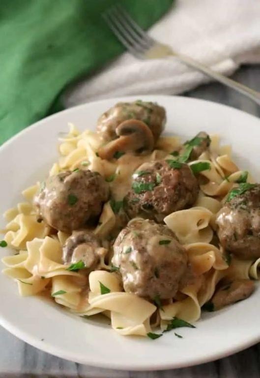 Tender Meatball Stroganoff with Egg Noodles