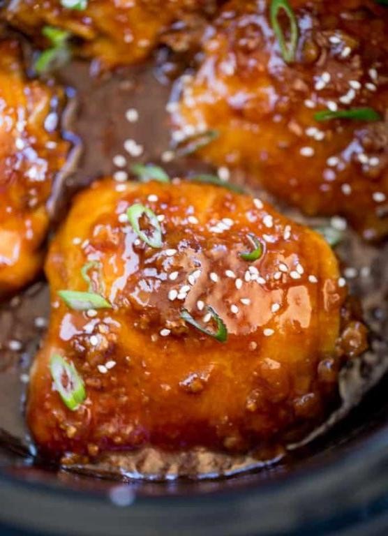 Teriyaki Glazed Slow Cooker Chicken Thighs