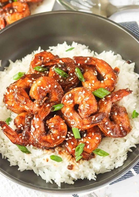 Teriyaki Shrimp over Long Grain Rice