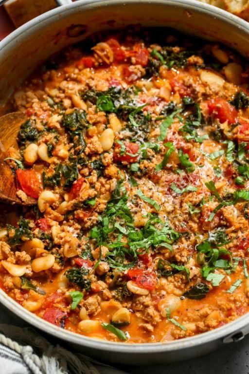 Tuscan One Pan Ground Turkey with White Beans