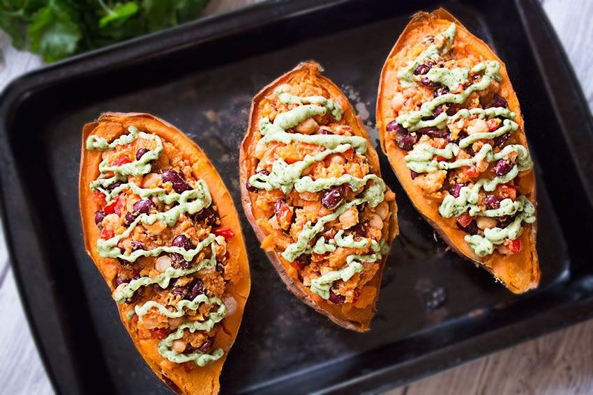 Twice Baked Sweet Potato Skins with Avocado