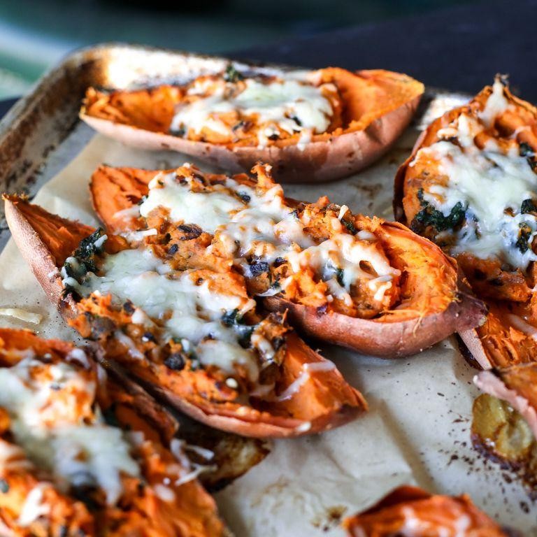 Twice Baked Sweet Potatoes with Caramelized Onions