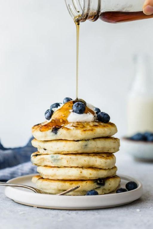 Vegan Blueberry Pancakes with Maple Syrup