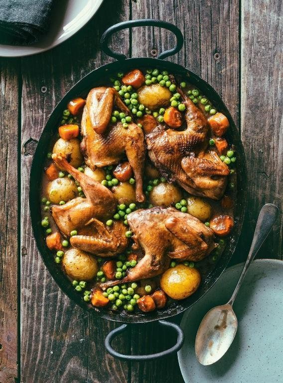 Wine-Braised Partridge with Caramelized Onions