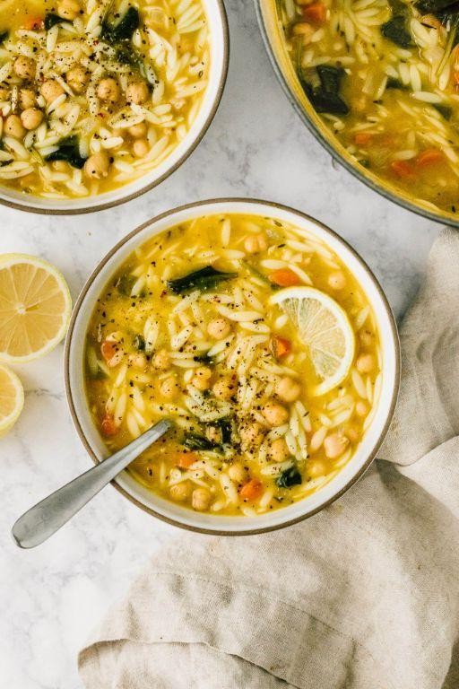 Zesty Lemon Chickpea Orzo Soup